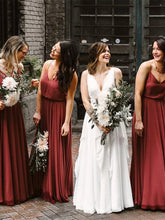 Vestidos largos de dama de honor de gasa con corte en A y tirantes finos BD092